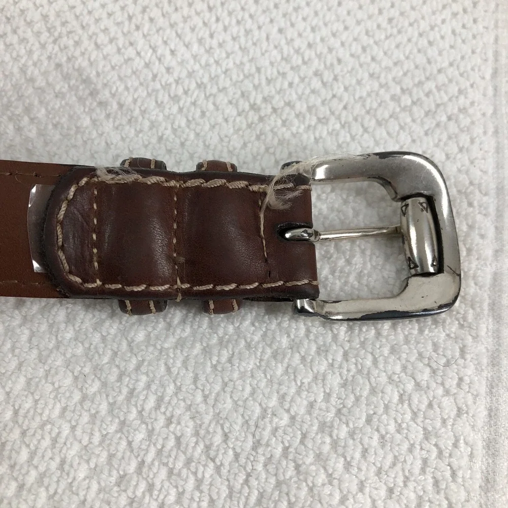 Johnston & Murphy belt mens 36-38 brown leather cowhide dress work stitching USA